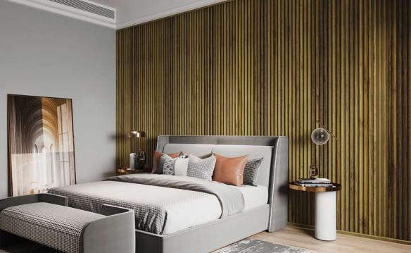 Pare Panels Linea Design Interior & Exterior Wall & Ceiling Panel 10x0.5 ft wood louvers Brown Spiced_Walnut