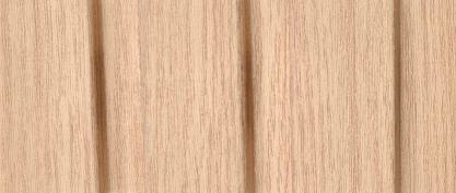 Brown wood grain louvers with visible texture and grain pattern, showcasing a natural wood finish and vertical slats.