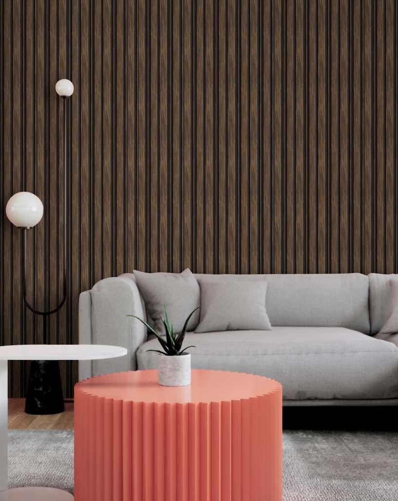 Charcoal Louvers Panel Display Clads Series Marble & Stone Wenge 8x0.41 Ft - Sa 1007