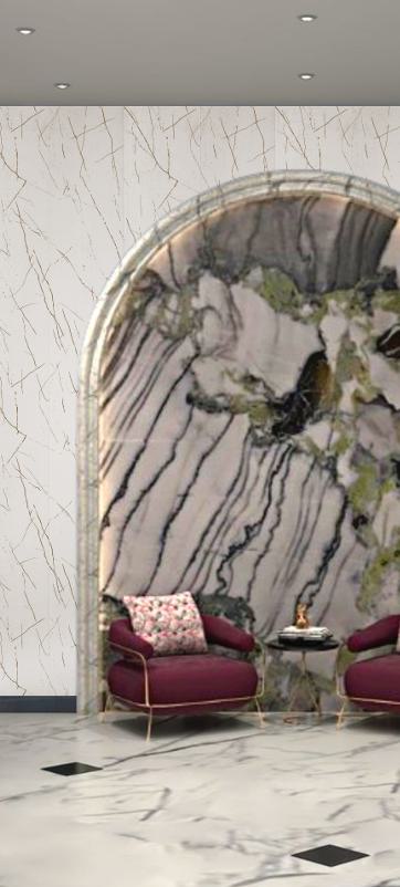 White Marble Charcoal Louvers & Stone 8x1 Ft - Ed12002