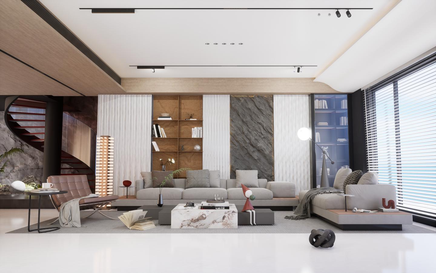 White Marble Louvers Panel & Stone 8x0.41 Ft - 941013