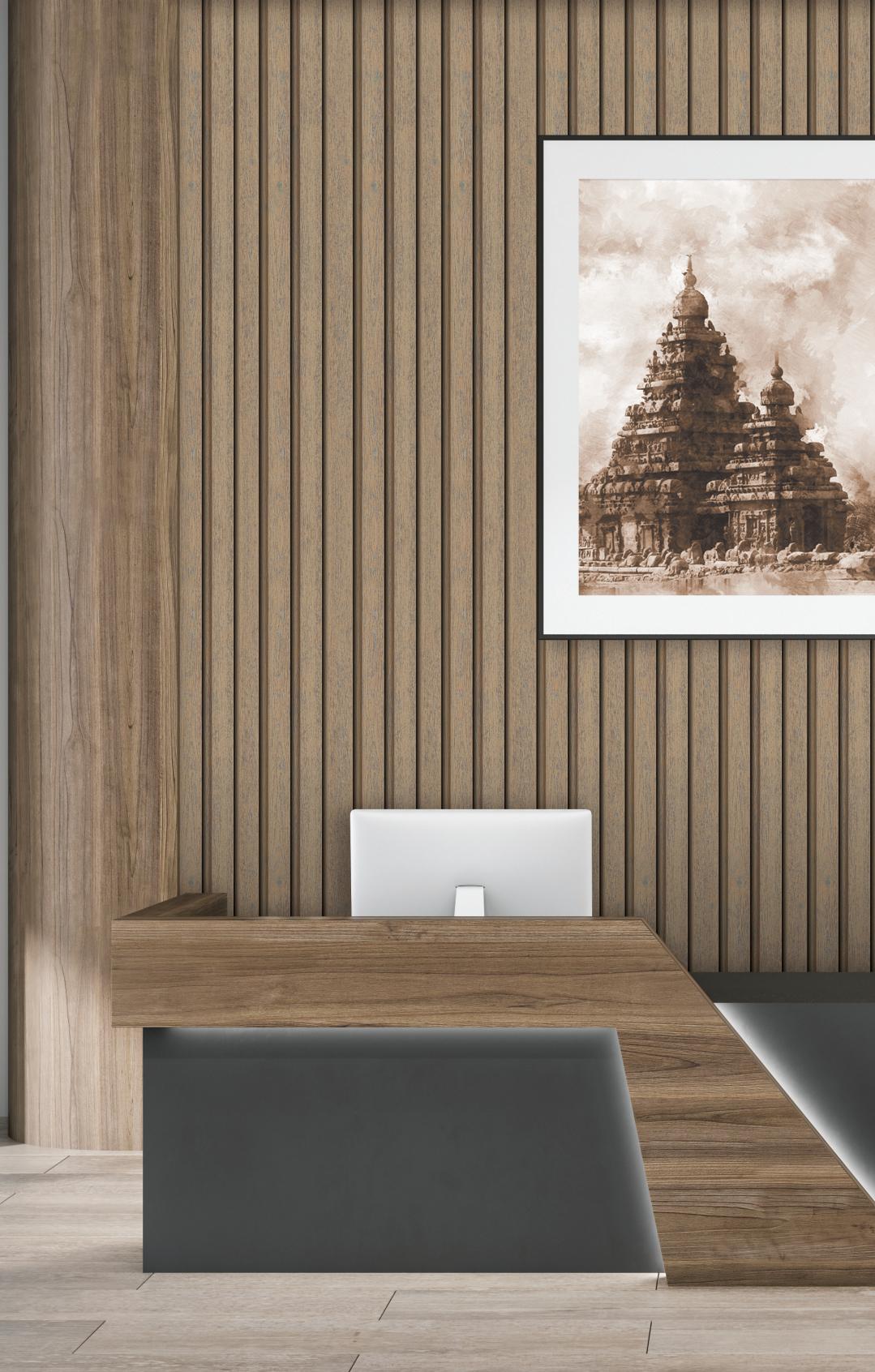 Fluted Louvers Wood Brown 8x0.41 Ft - Cd 308