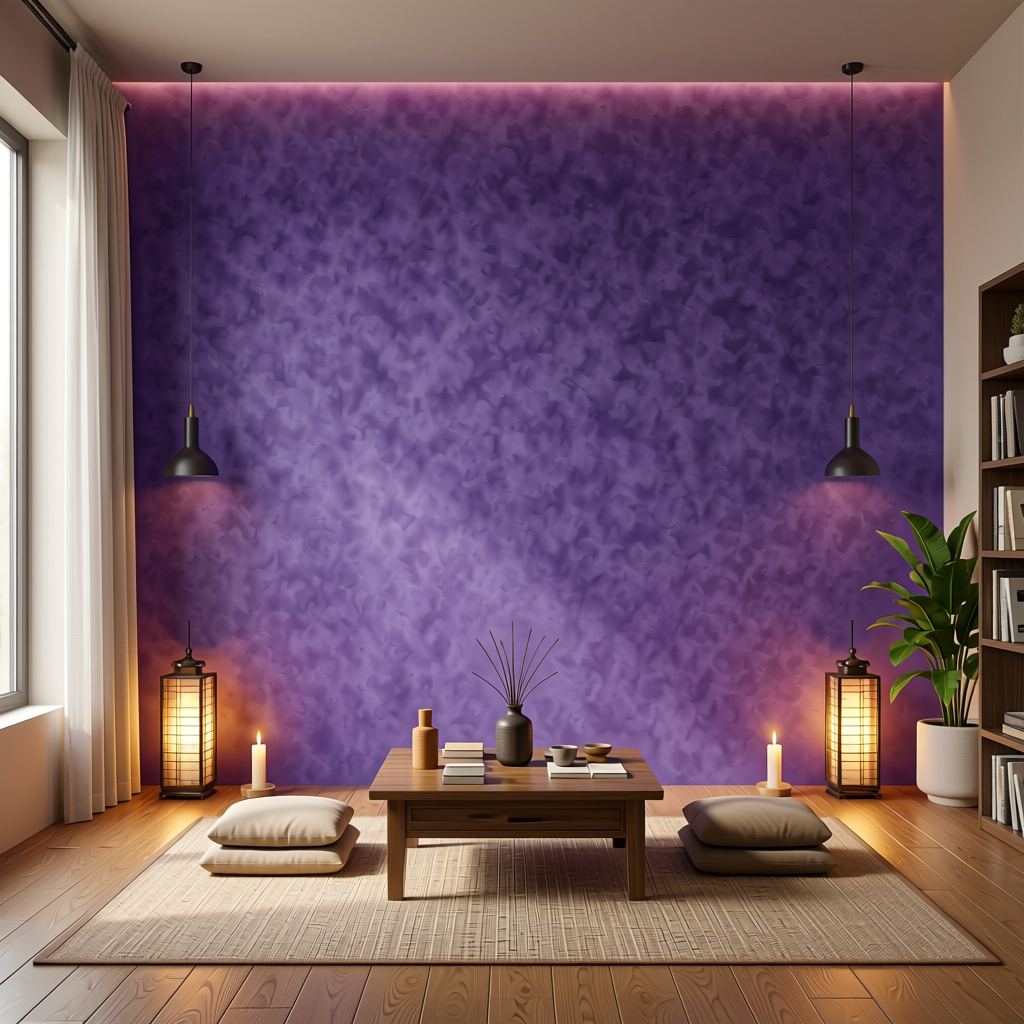 Purple Haze Plain Colors Laminate 8*4 ft Suede 1.0 mm - HER-1283 — application view in a meditation room
