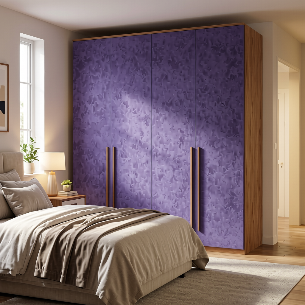 Purple Mist Plain Colors Wall Panel 8*4 ft Suede 1.0 mm - HER-1153 — application view in a serene bedroom