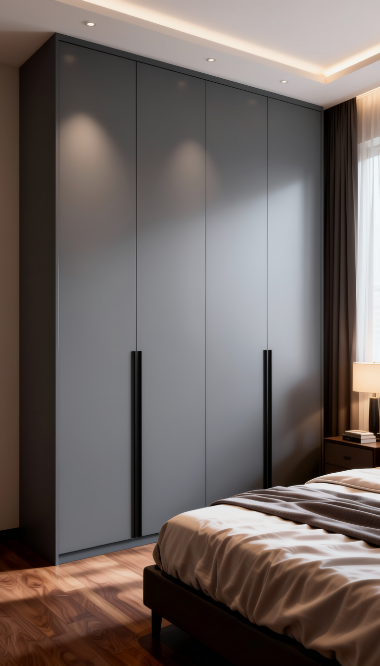 Cityscape Plain Laminate 8x4 ft Matte 1.5 mm - RM 8007 — application view in a sleek bedroom
