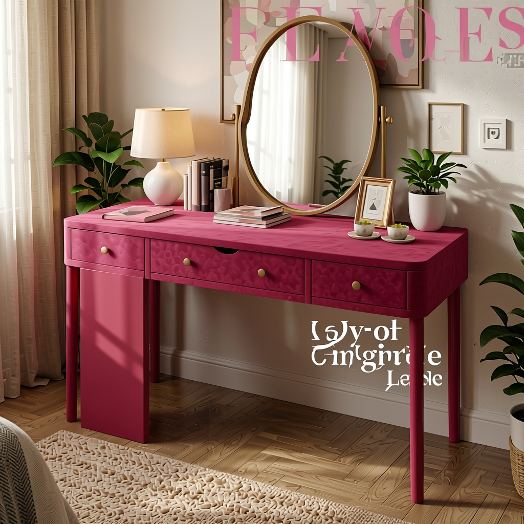Rose Azalea Plain Colors Laminate 8*4 ft Suede 1.0 mm - HER-1255 — application view in a feminine bedroom