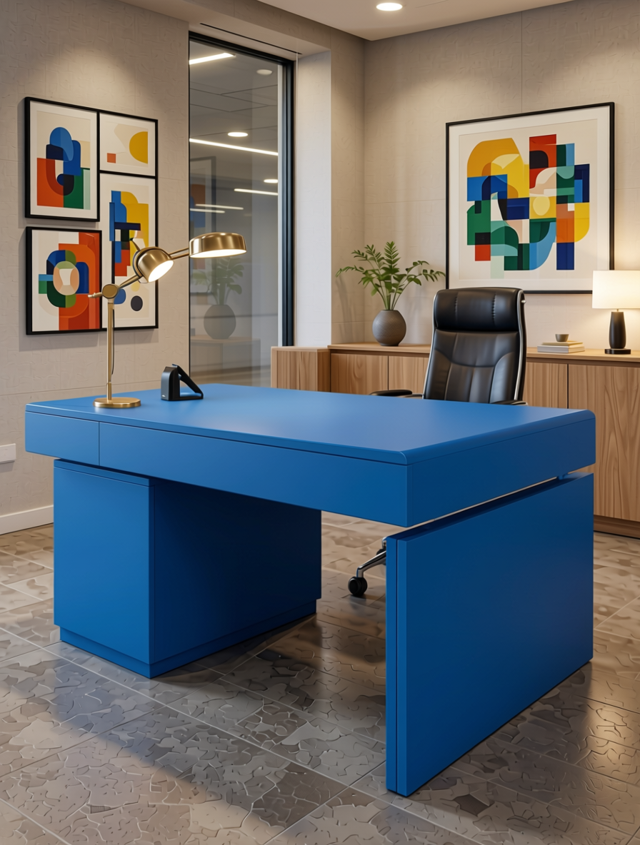 Royal Blue Texture Laminate 4.25x10 ft - STY-SOL-8421 — application view in a contemporary study