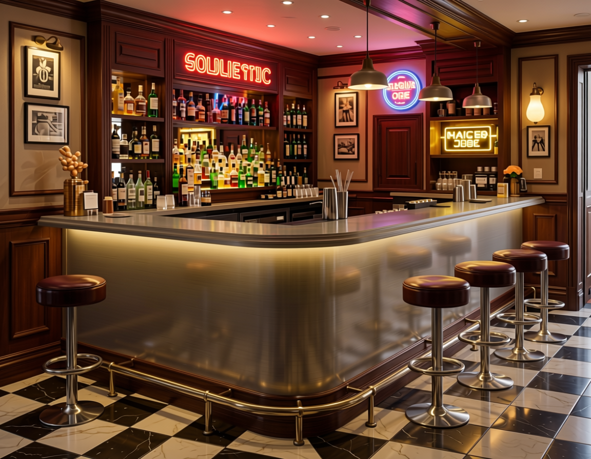 Plain Laminate 8x4 ft Metallic 0.8 mm - SPL 19 — application view in a retro-inspired bar