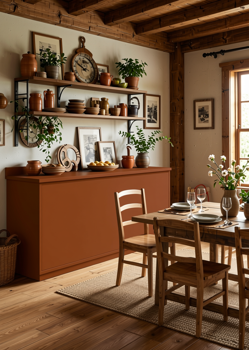 Rust Brown Texture Laminate 4.25x10 ft - STY-SOL-1040 — application view in a rustic dining room