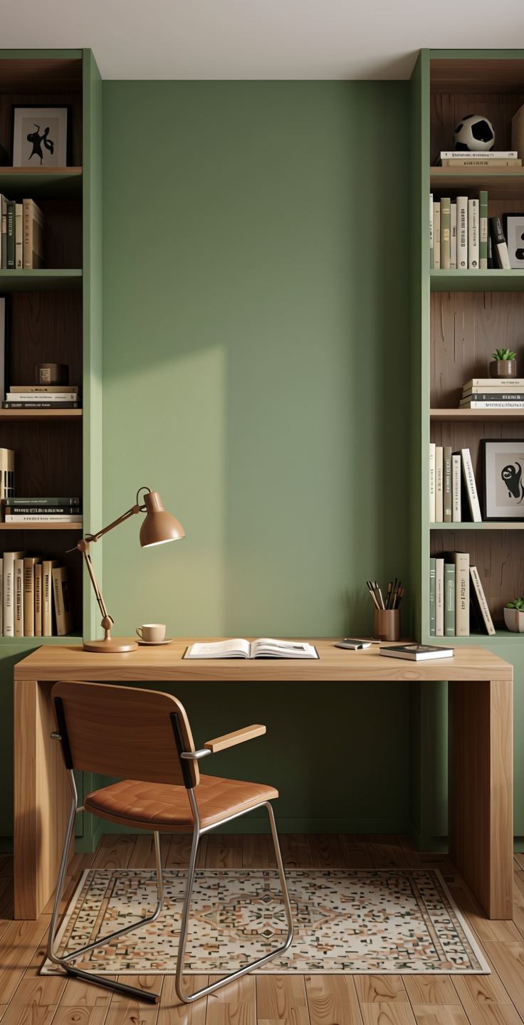 Sage Green Texture Laminate 4x8 ft - STY-SOL-412 — application view in a study room