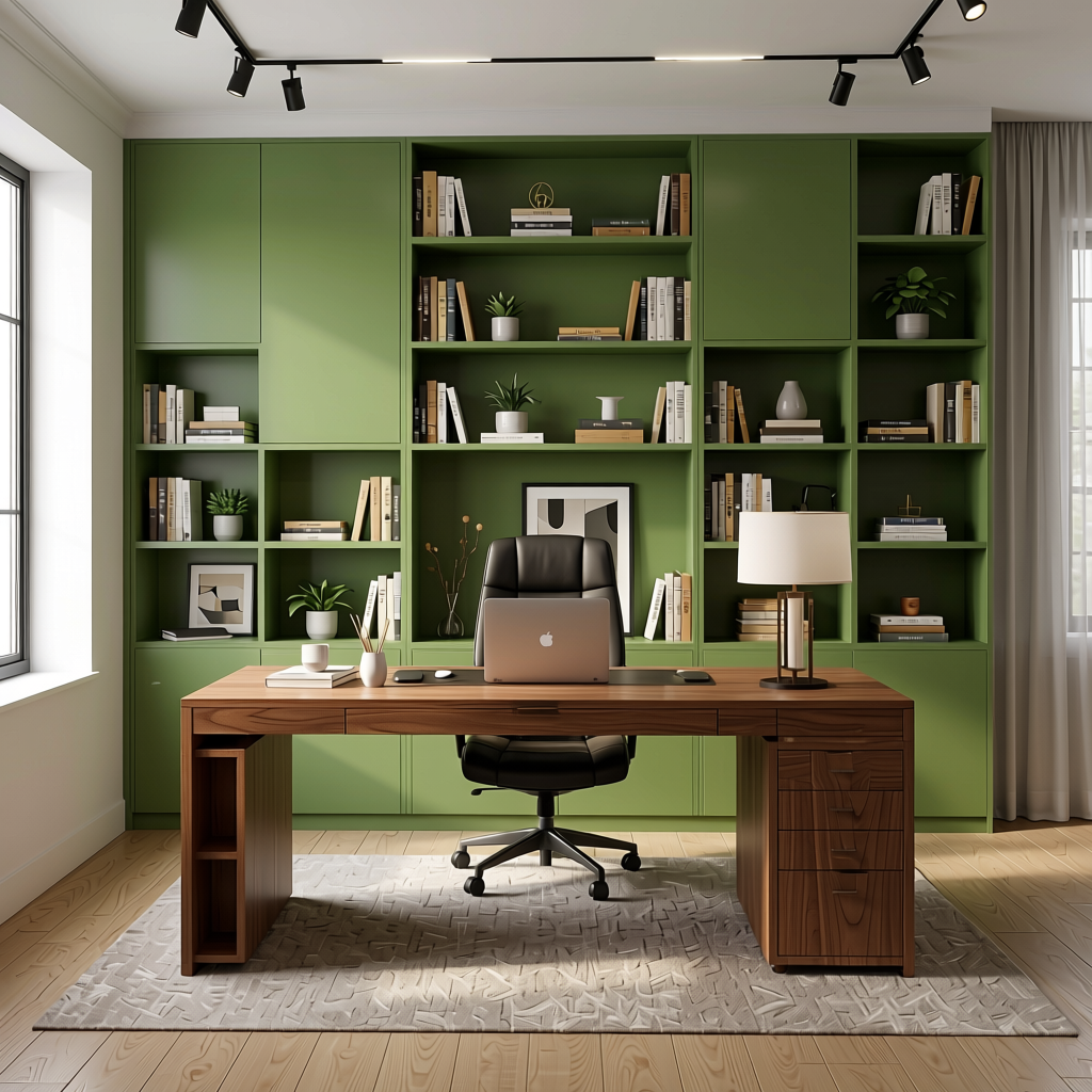 Sap Green Plain Colors Laminate 8*4 ft Soft Touch 1.0 mm - HER-1582 — application view in a home office