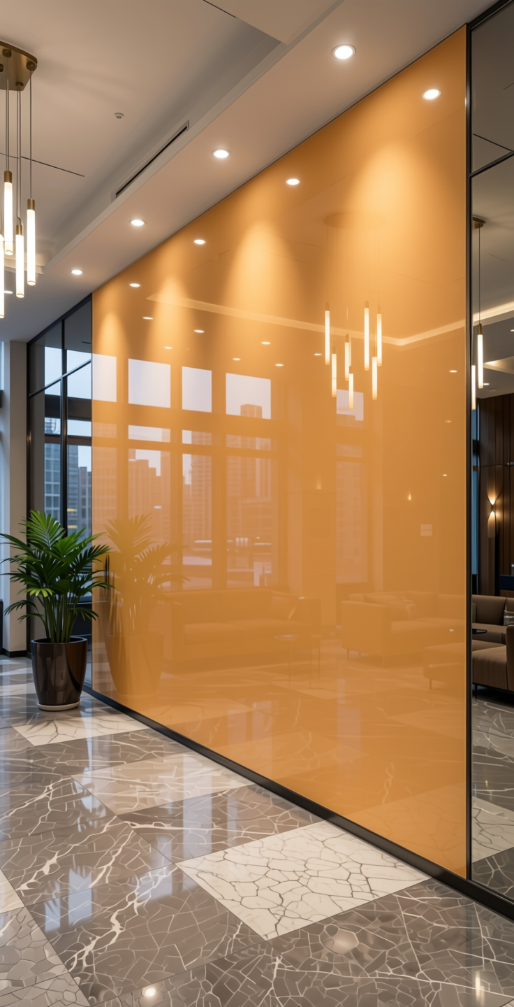 Sapphire 14015 Plain Colors Laminate 8*4 ft Mirror 1.5 mm - SAP-14015 — application view in a lobby