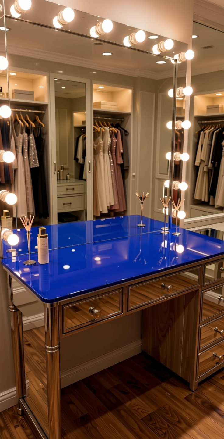 Sapphire 14022 Plain Colors Laminate 8*4 ft Mirror 1.5 mm - SAP-14022 — application view in a glamorous dressing room