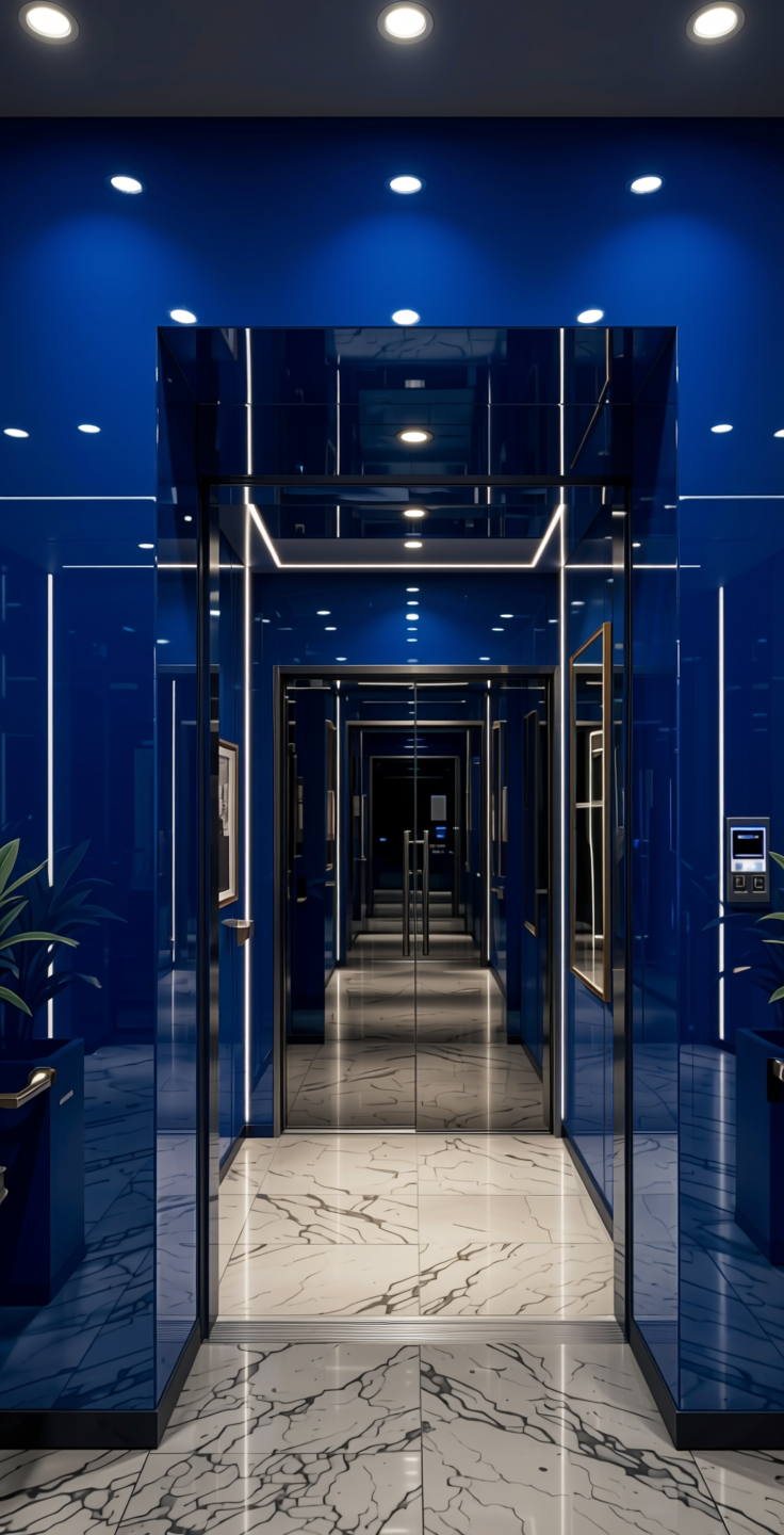 Sapphire 14322 Plain Colors Laminate 8*4 ft Mirror 1.5 mm - SAP-14322 — application view in a dramatic entryway