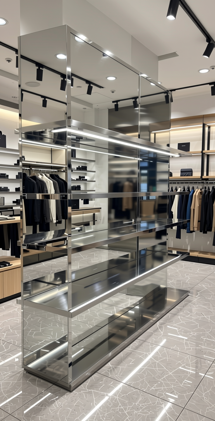 Sapphire 14381 Metallic Laminate 8*4 ft Mirror 1.5 mm - SAP-14381 — application view in a retail store