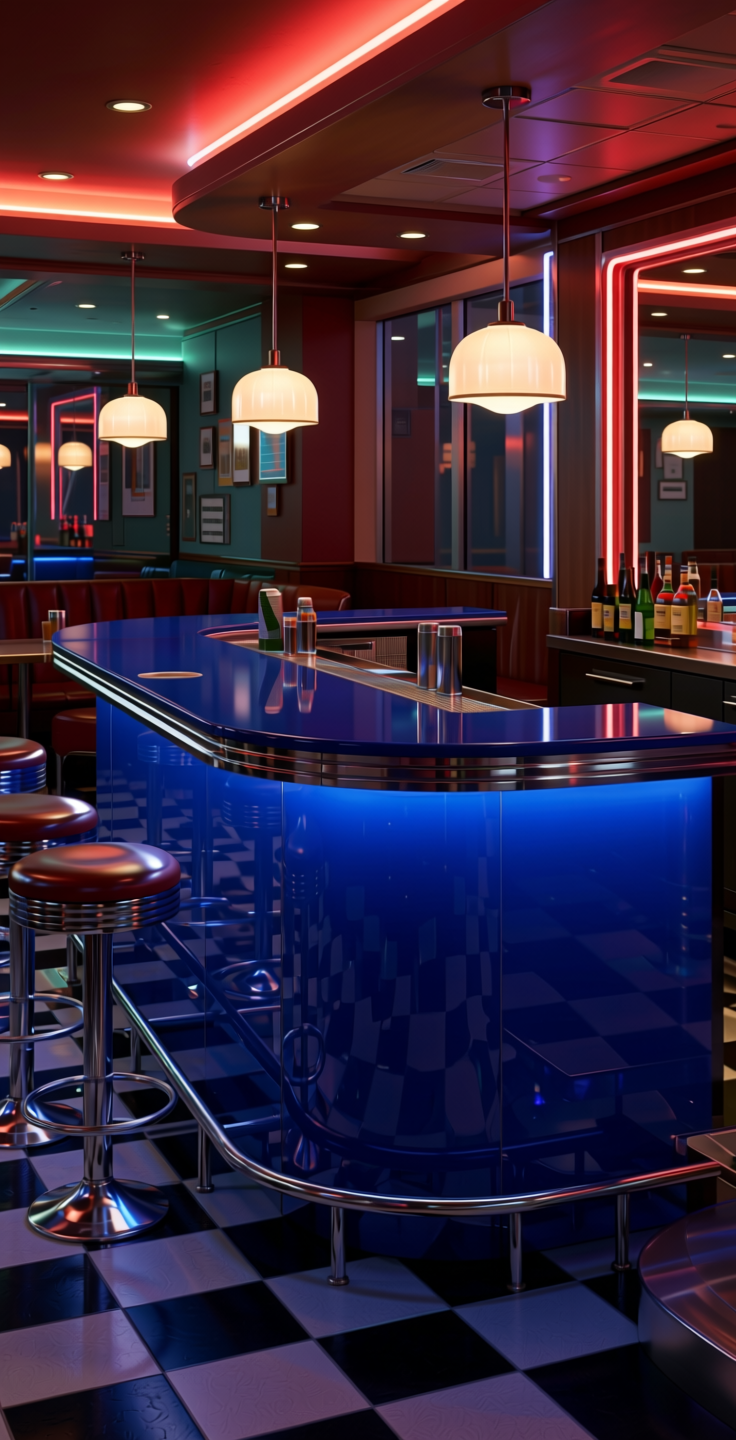 Sapphire 14521 Plain Colors Laminate 8*4 ft Mirror 1.5 mm - SAP-14521 — application view in a retro bar area
