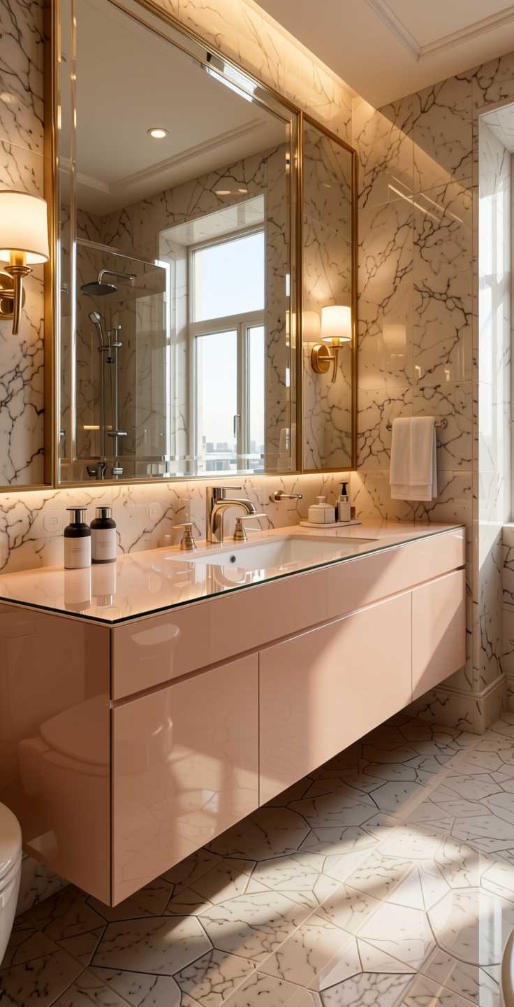 Sapphire 14804 Plain Colors Laminate 8*4 ft Mirror 1.5 mm - SAP-14804 — application view in a glamorous bathroom