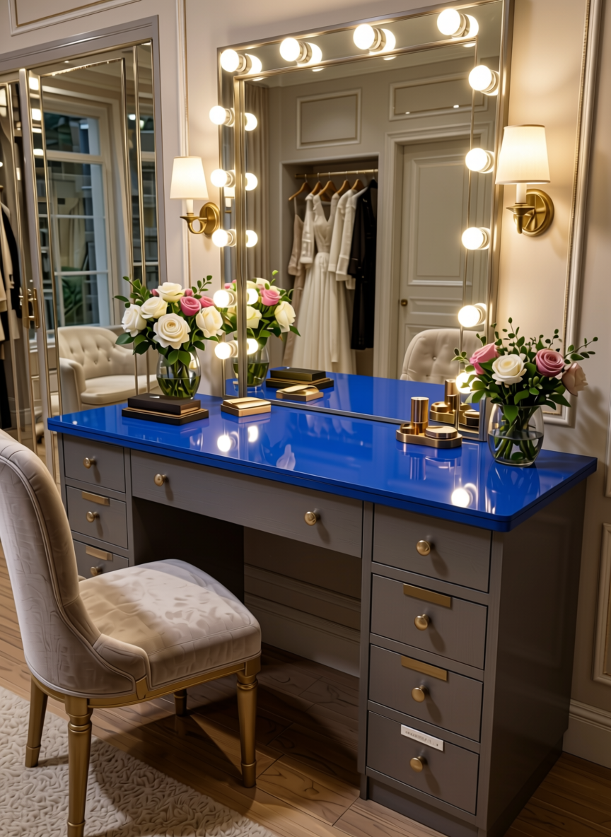 Sapphire Sleek 15301 Designer Laminate 8*4 ft Mirror 1.5 mm - SAP-15301 — application view in a glamorous dressing room