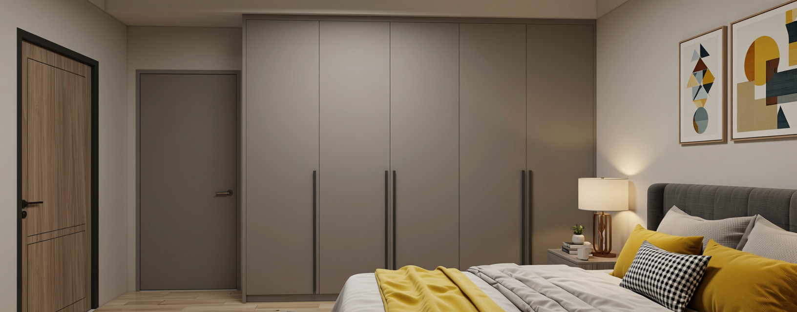 507 Dust Plain Laminate 8x4 ft Super Matte 1 mm - LM 01350 — application view in a sleek bedroom