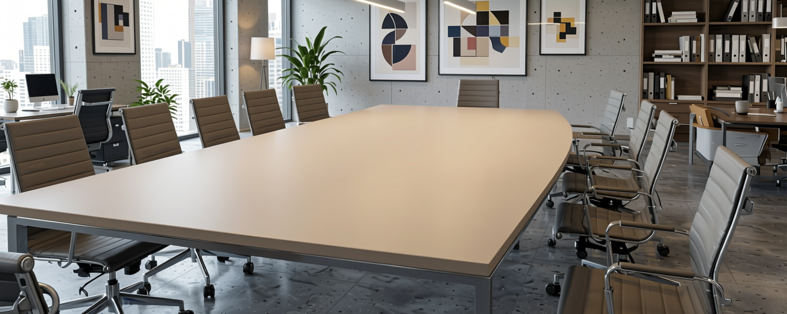 511 Moon Stone Plain Laminate 8x4 ft Super Matte 1 mm - LM 01357 — application view in a contemporary office