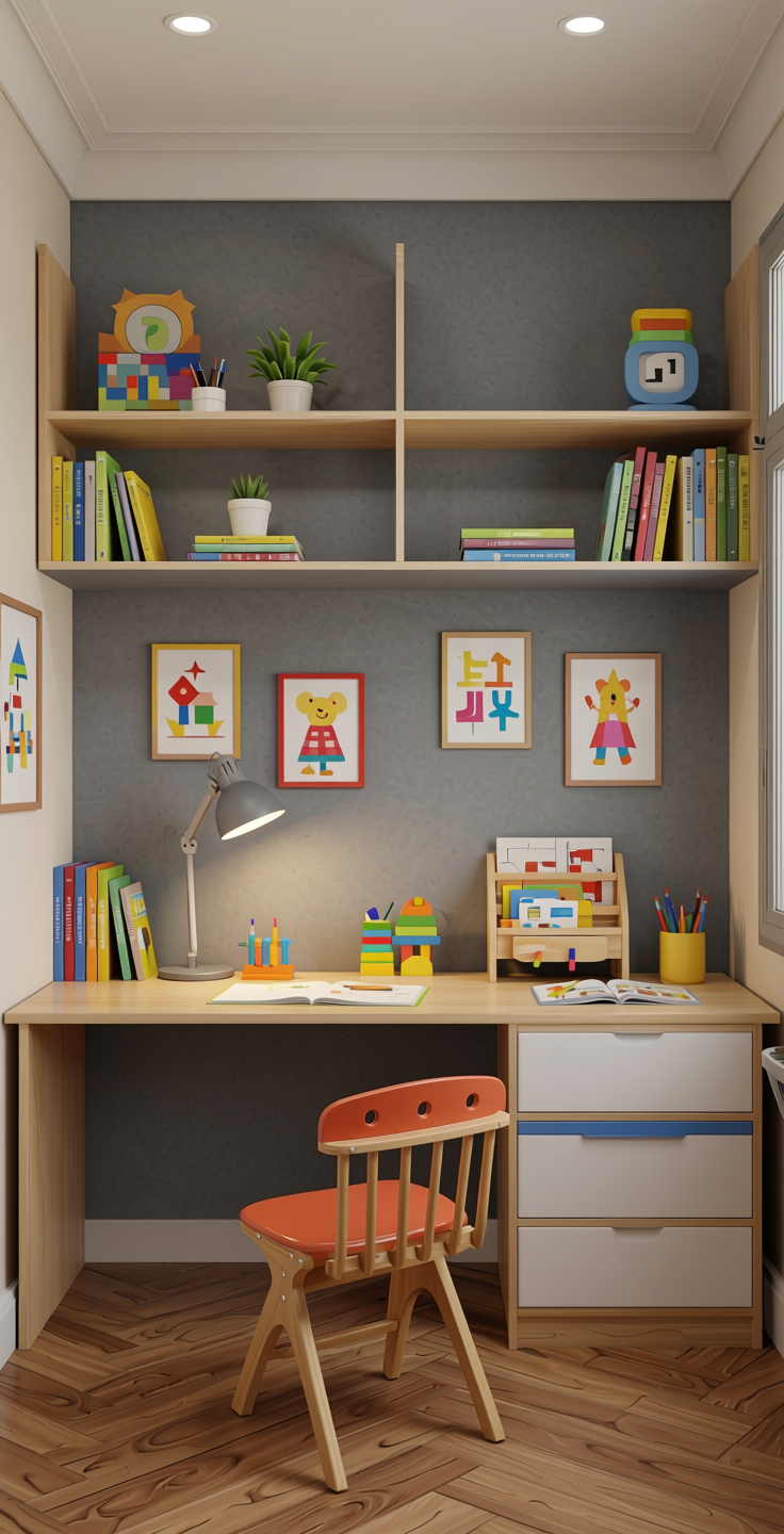 School Grey Suede Laminate 8*4 ft 1 mm - EX 1073 — application view in a kids' study room