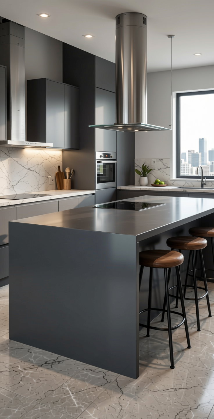 B Plain Laminate 8x4 ft High Gloss 1 mm - LM 14255 — application view in a modern kitchen