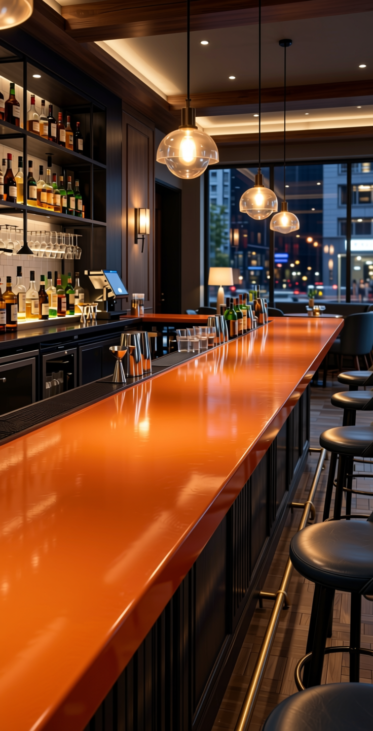 B Plain Laminate 8x4 ft High Gloss 1 mm - LM 14299 — application view in a modern bar