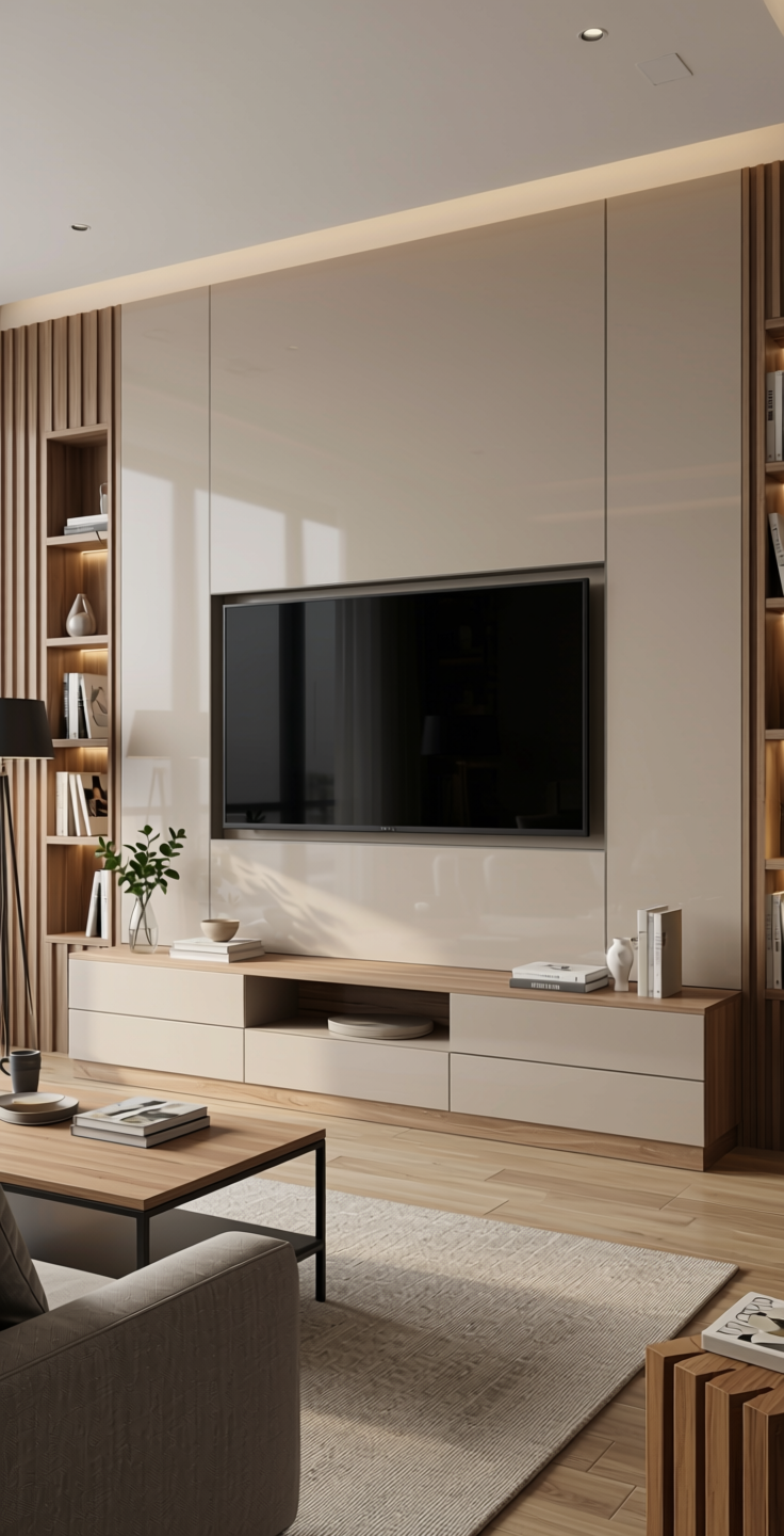 B Plain Laminate 8x4 ft High Gloss 1 mm - LM 14289 — application view in a modern living room
