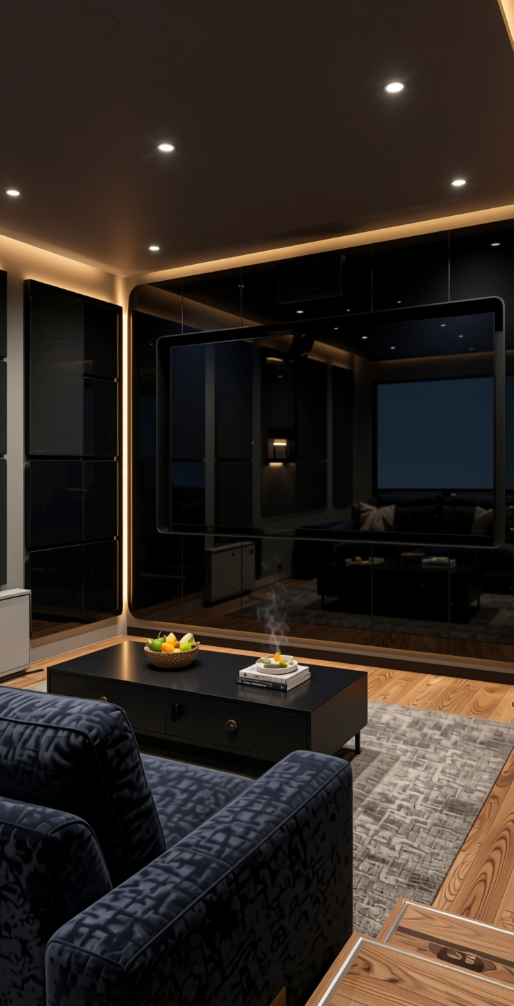 B Plain Laminate 8x4 ft High Gloss 1 mm - LM 14293 — application view in a home theater