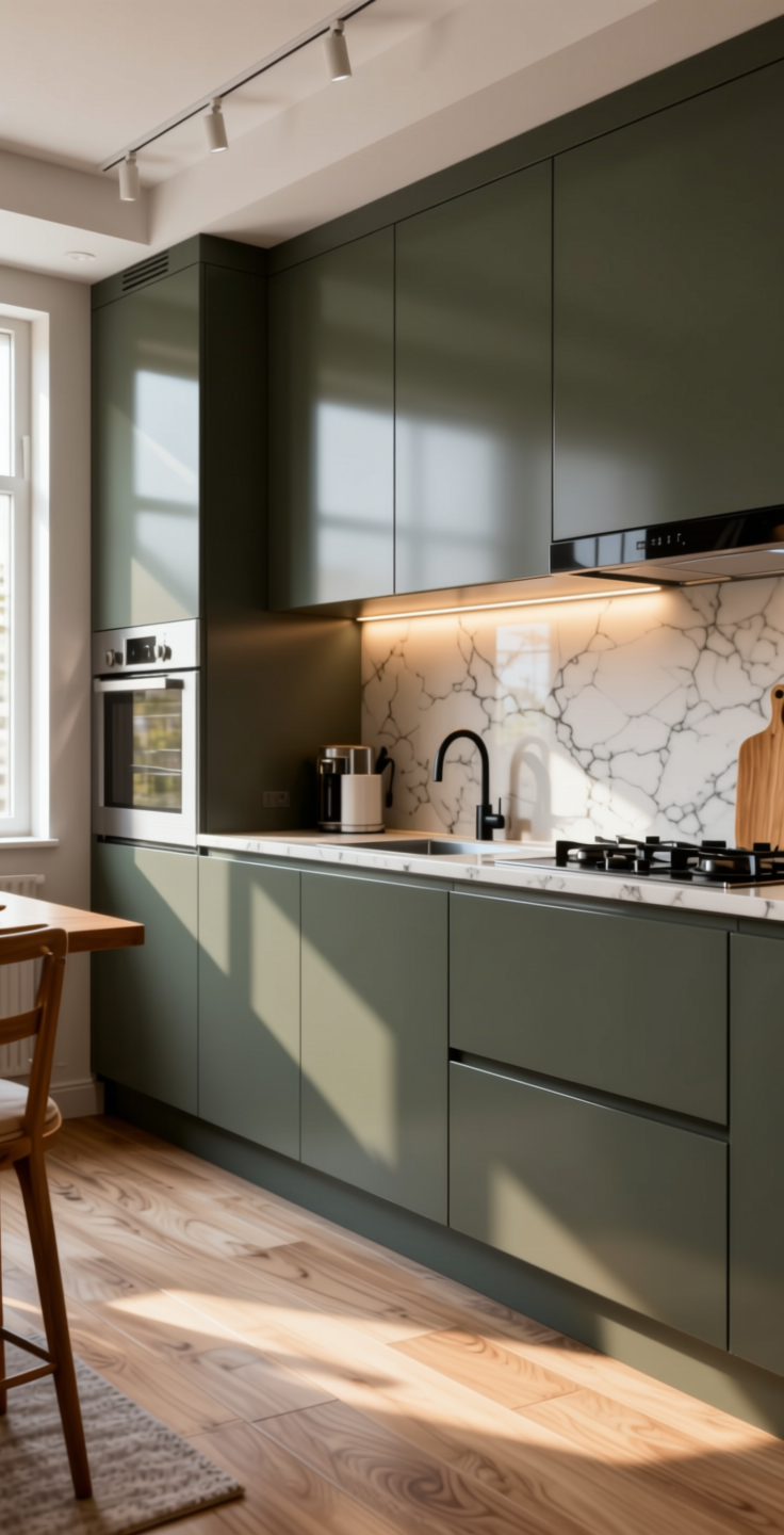 C Plain Laminate 8x4 ft High Gloss 1 mm - LM 14278 — application view in a contemporary kitchen