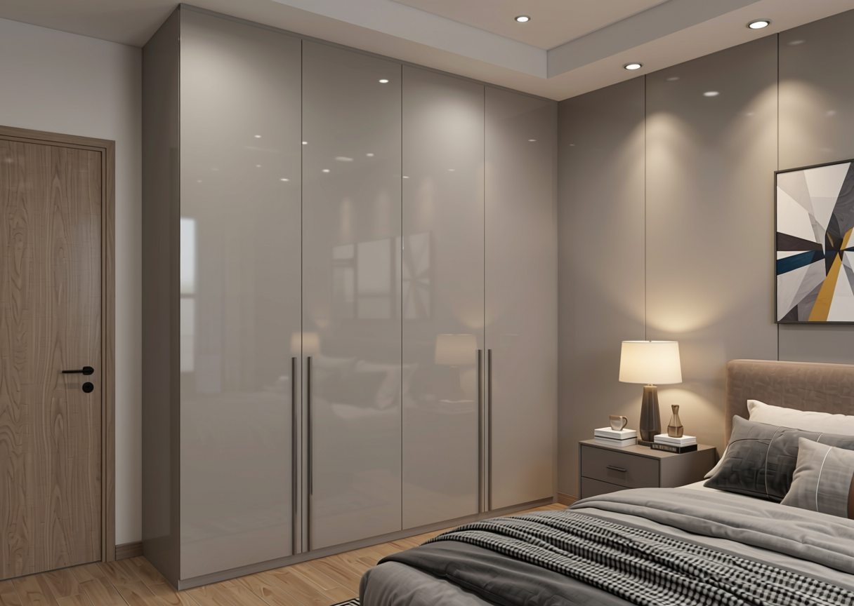 Plain Laminate 8x4 ft High Gloss 0.8 mm - LM 14435 — application view in a sleek bedroom