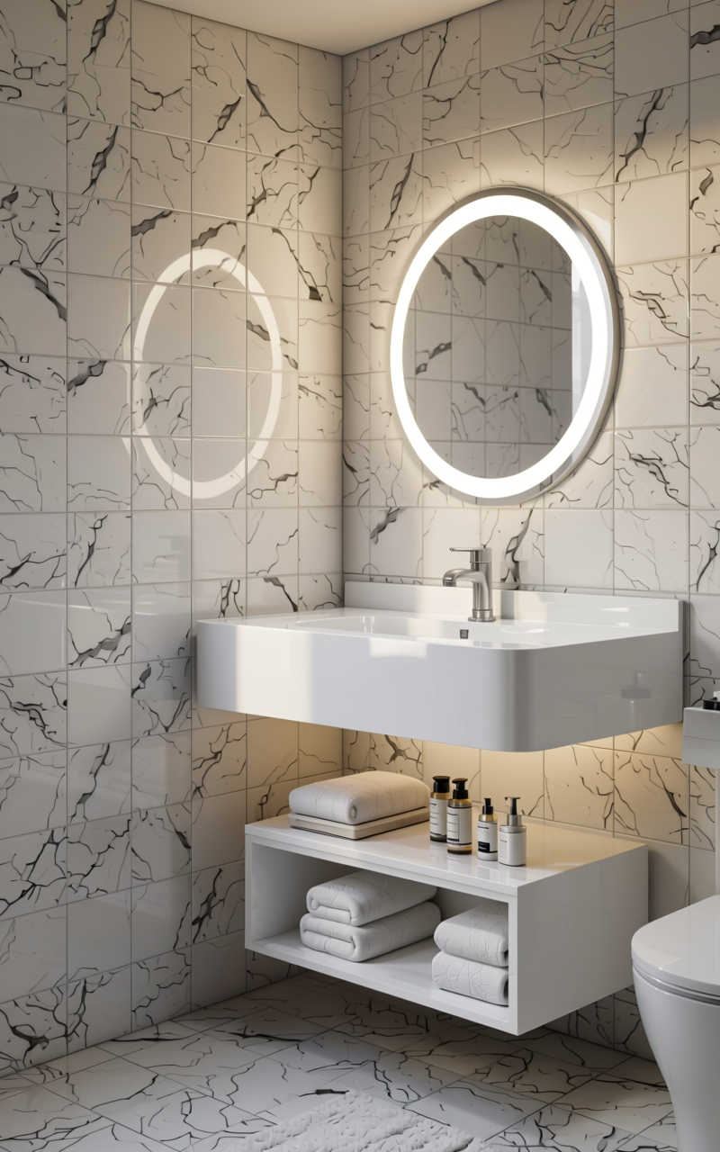 Plain Laminate 8x4 ft High Gloss 0.8 mm - LM 14436 — application view in a modern bathroom