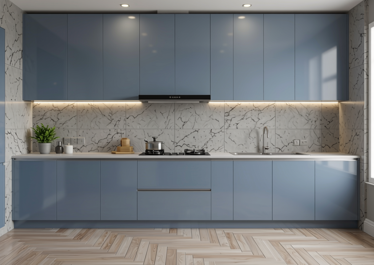 Plain Laminate 8x4 ft High Gloss 0.8 mm - LM 14438 — application view in a kitchen