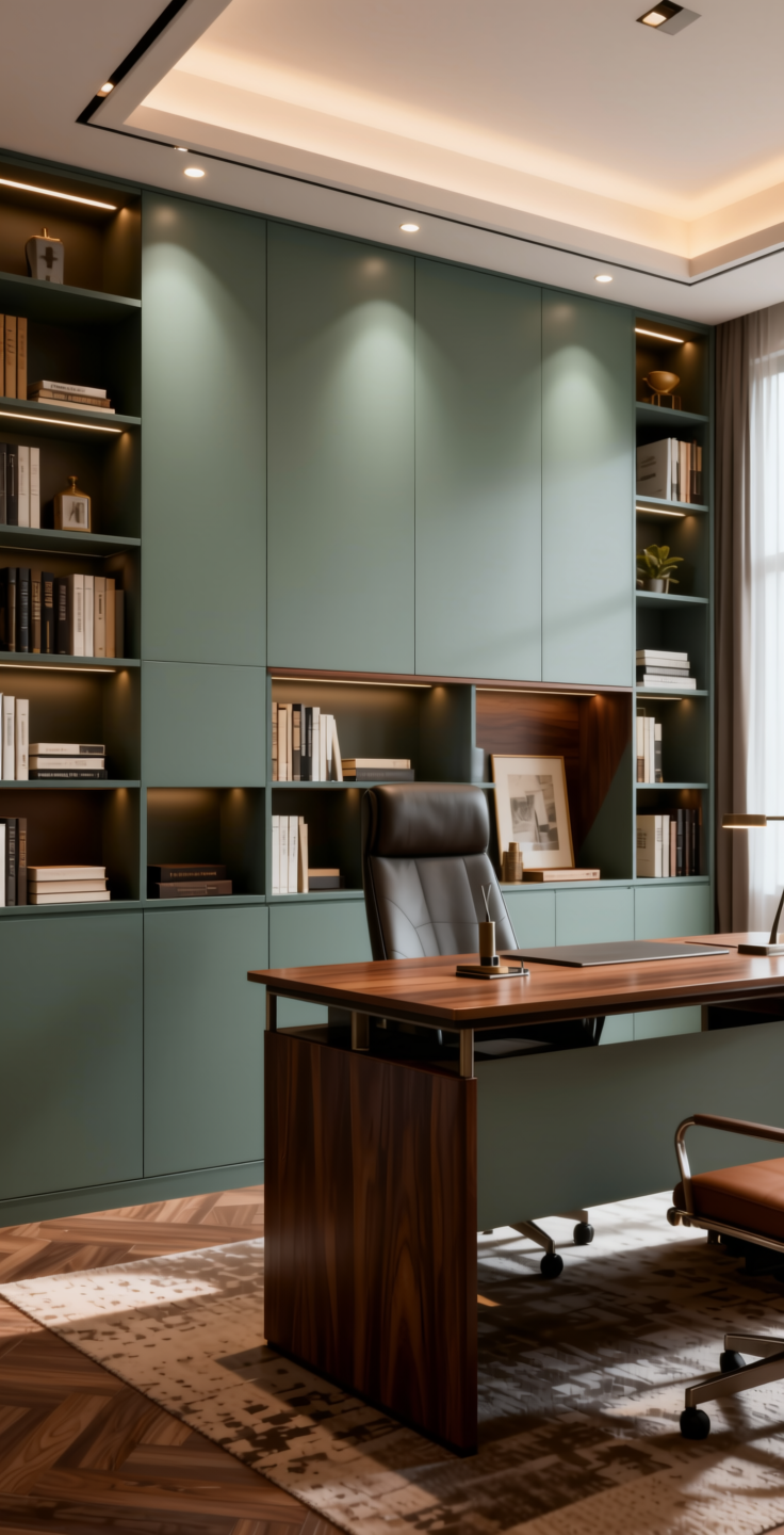 One and Only Plain Laminate 8x4 ft Matte 1 mm - LM 14264 — application view in a sophisticated home office