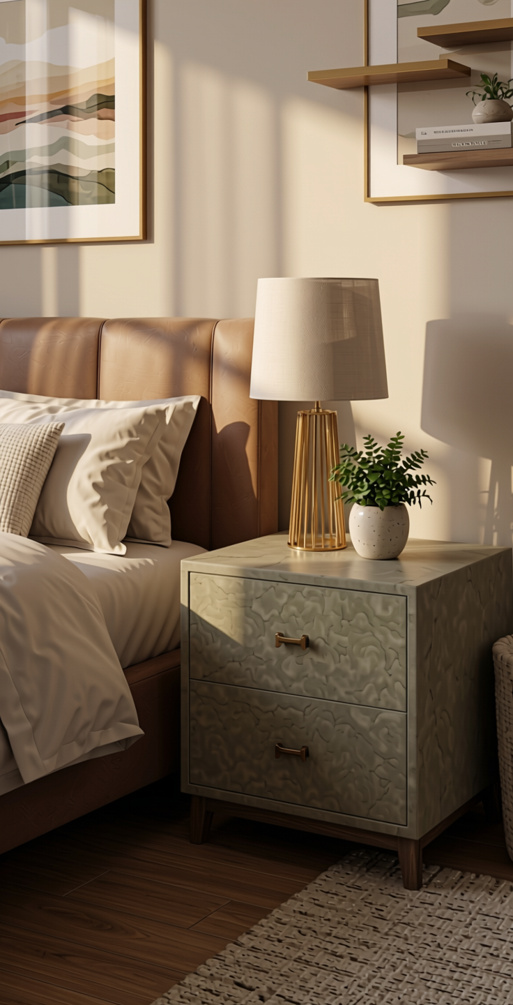 One and Only Plain Laminate 8x4 ft Suede 1 mm - LM 14254 — application view in a master bedroom
