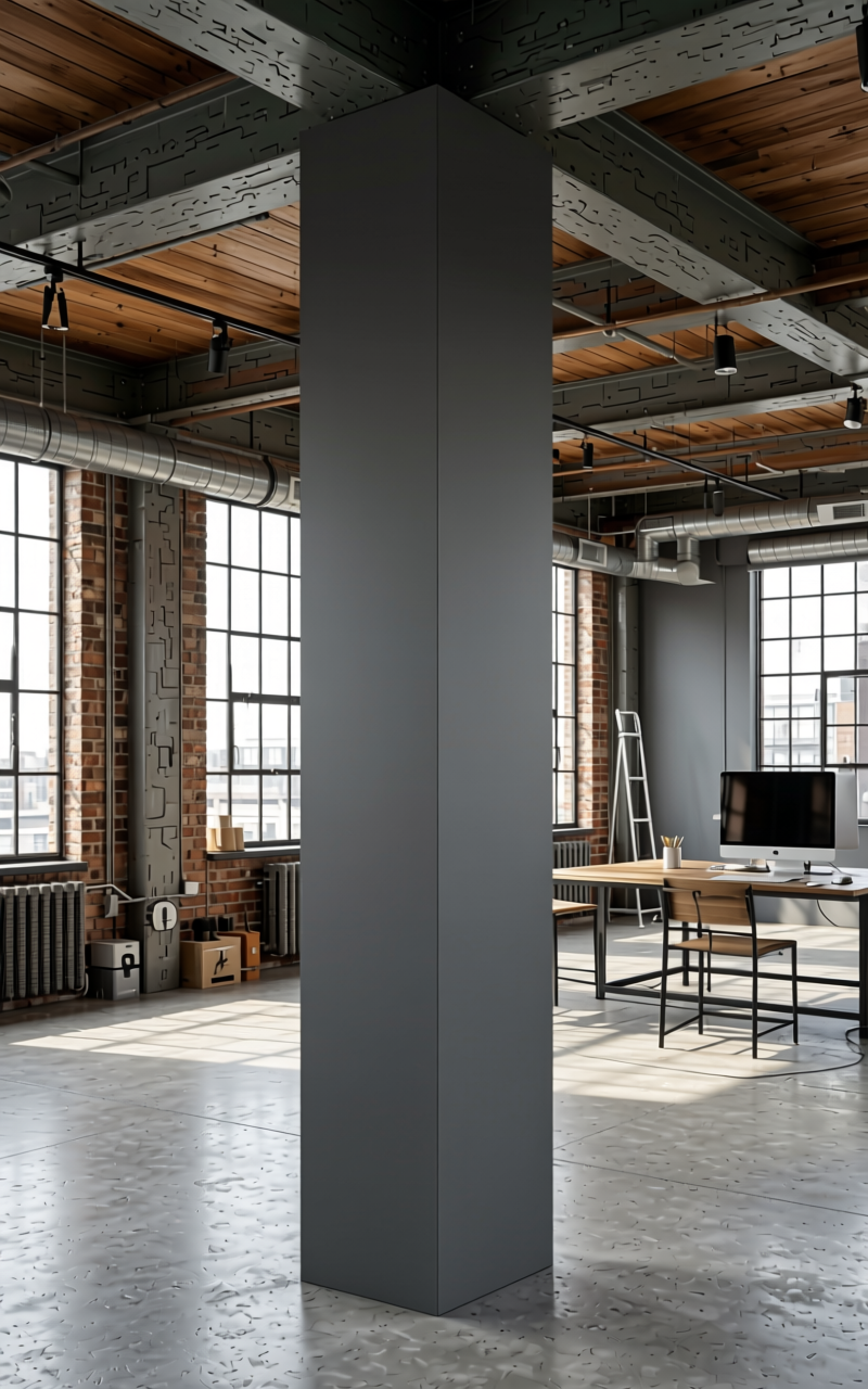 Slate Grey Texture Laminate 4x8 ft - STY-SOL-569 — application view in a industrial loft
