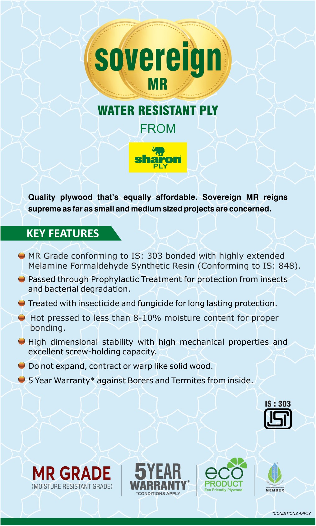 Sovereign MR Water Resistant Plywood MR 8*4 ft 9 mm - SHR-SOVMR-MR-9