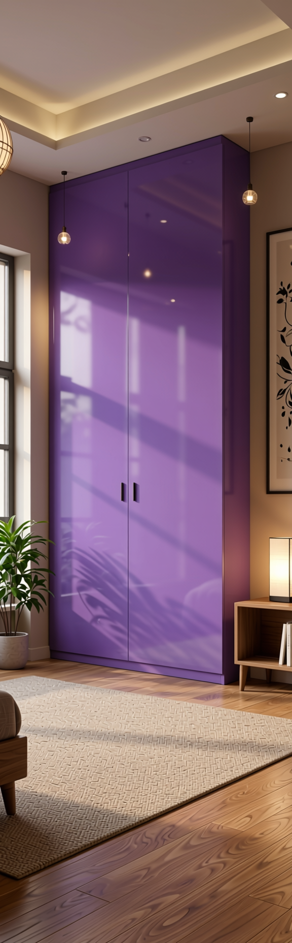 Blissful Purple Plain Laminate 8x4 ft Glossy 0.8 mm - 734 SG — application view in a meditation room