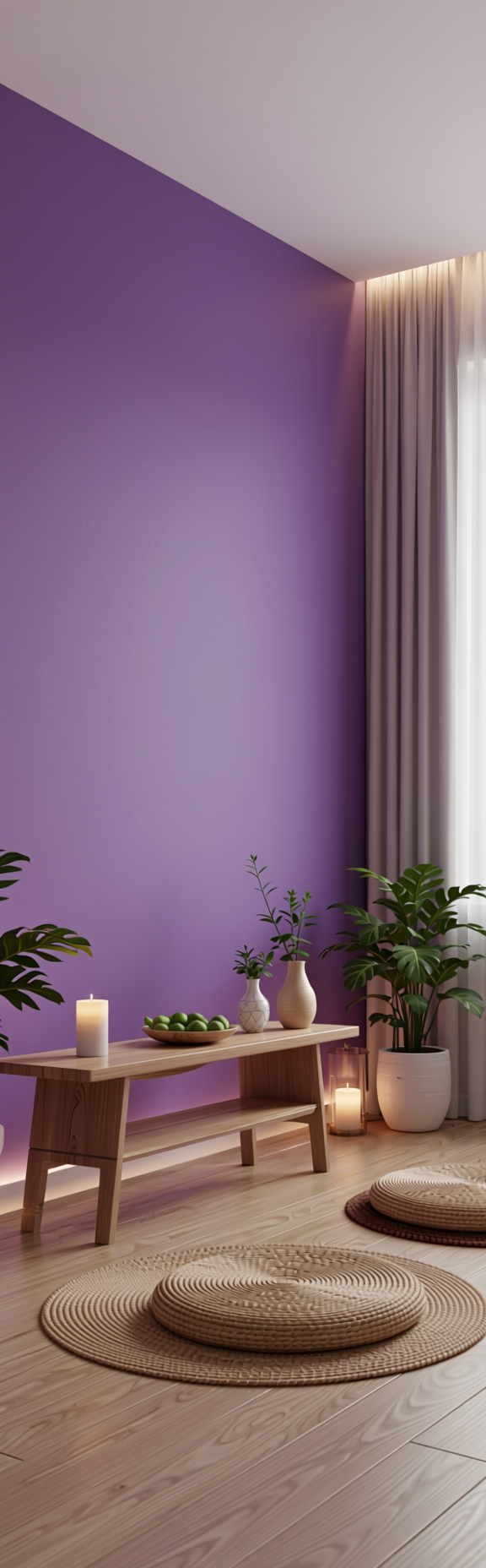 Blissful Purple Plain Laminate 8x4 ft Matte 0.8 mm - 734 DM — application view in a meditation room