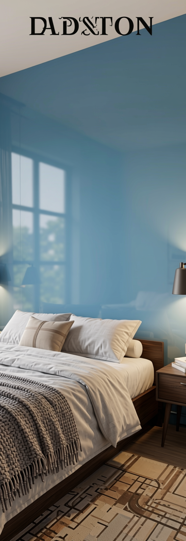 Blue Dawn Plain Laminate 8x4 ft Glossy 0.8 mm - 739 SG — application view in a bedroom