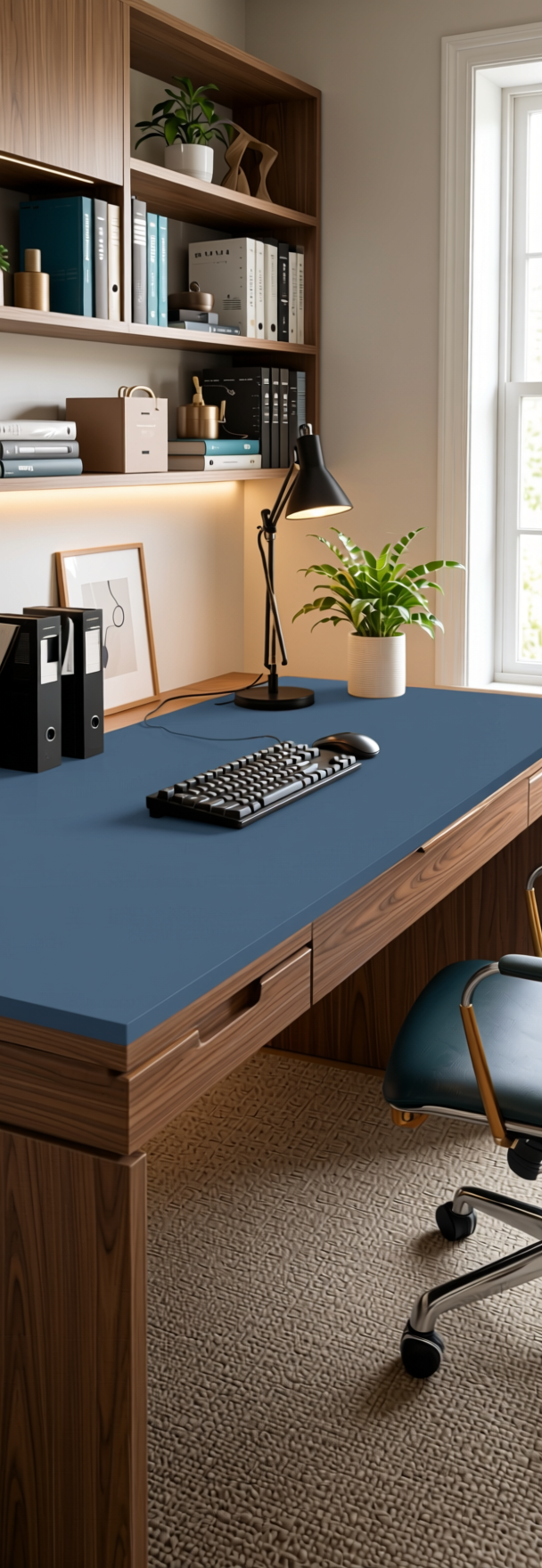 Cadet Blue Plain Laminate 8x4 ft Glossy 0.8 mm - 737 SG — application view in a home office