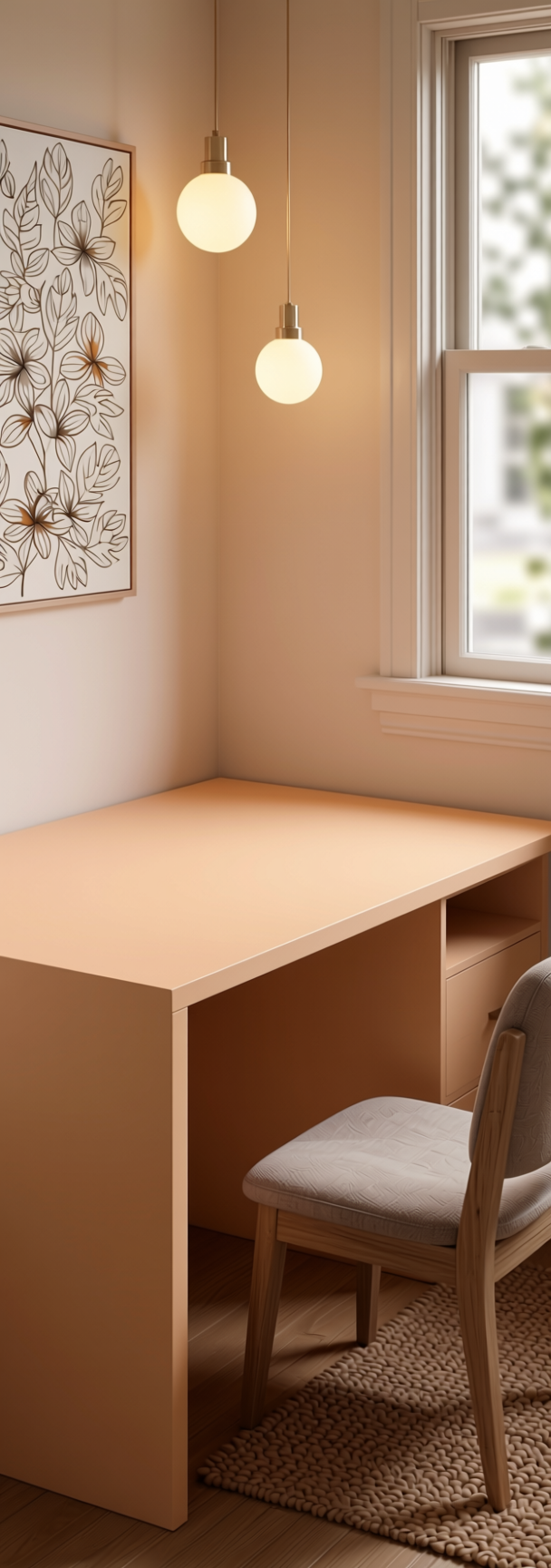 Pavlova Plain Laminate 8x4 ft Matte 0.8 mm - 738 DM — application view in a soft study nook