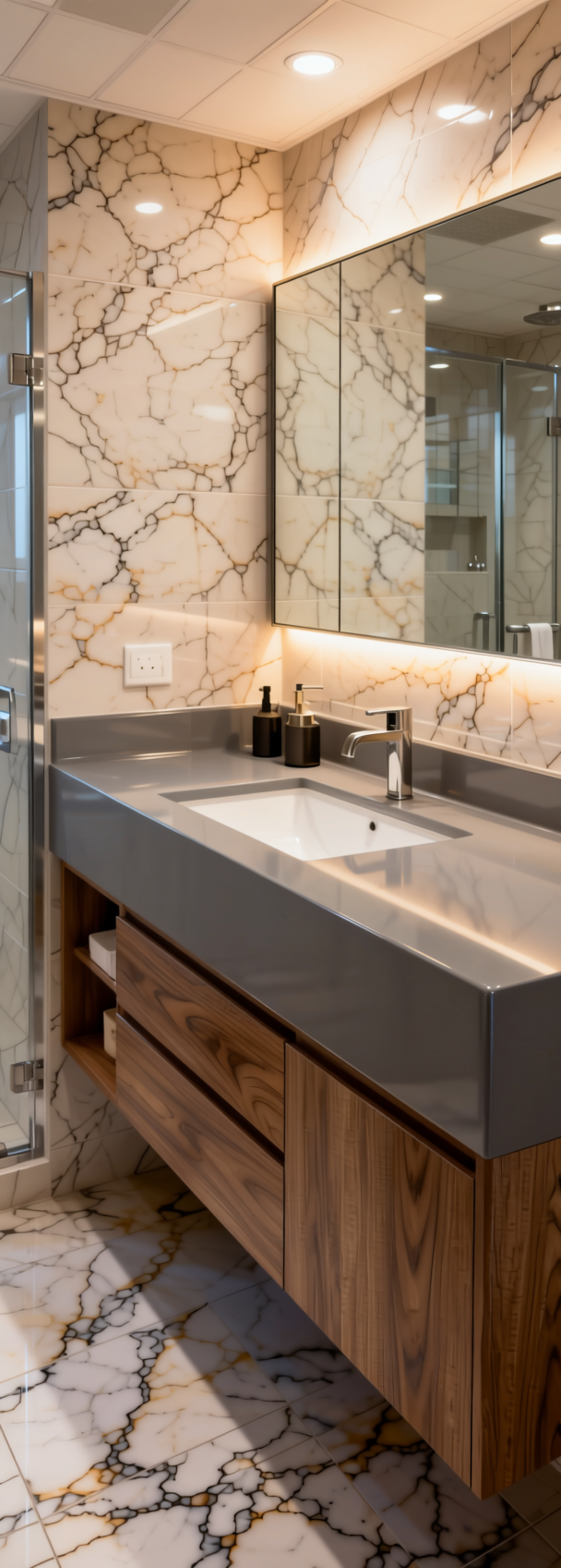 River Stone Plain Laminate 8x4 ft Glossy 0.8 mm - 745 SG — application view in a bathroom