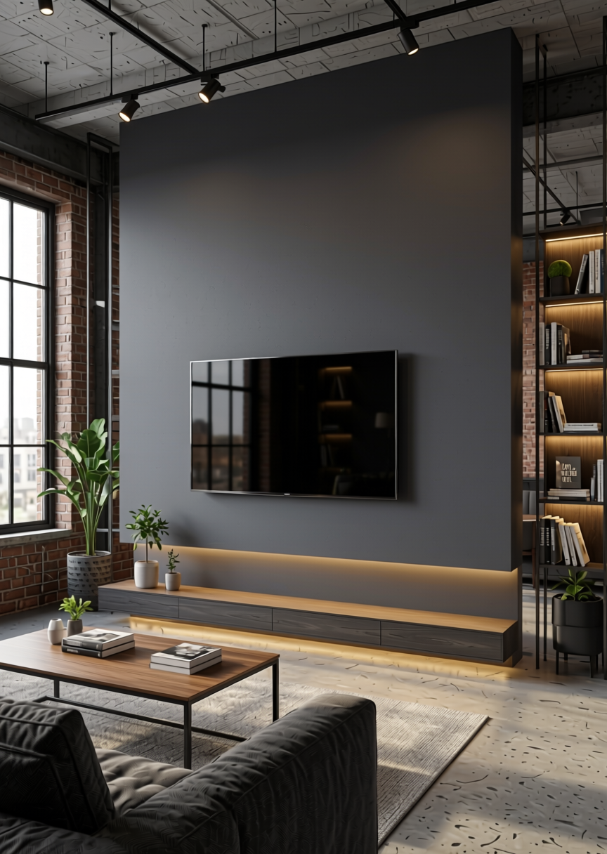 Stylam Anthracite Grey Texture Laminate 4.25x10 ft - STY-SOL-1713 — application view in a industrial loft