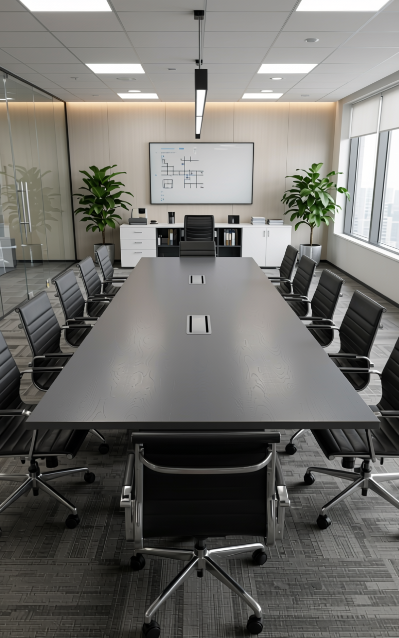 Stylam Aster Grey Texture Laminate 4.25x10 ft - STY-SOL-1051 — application view in a contemporary office