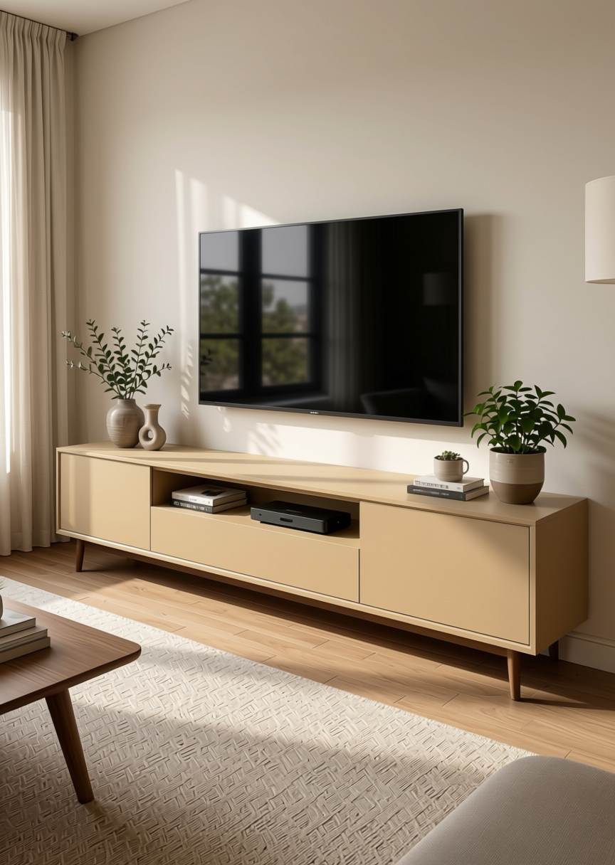 Stylam Beige Moccasin Laminate | Texture Finish - STY-SOL-1806 — application view in a living room