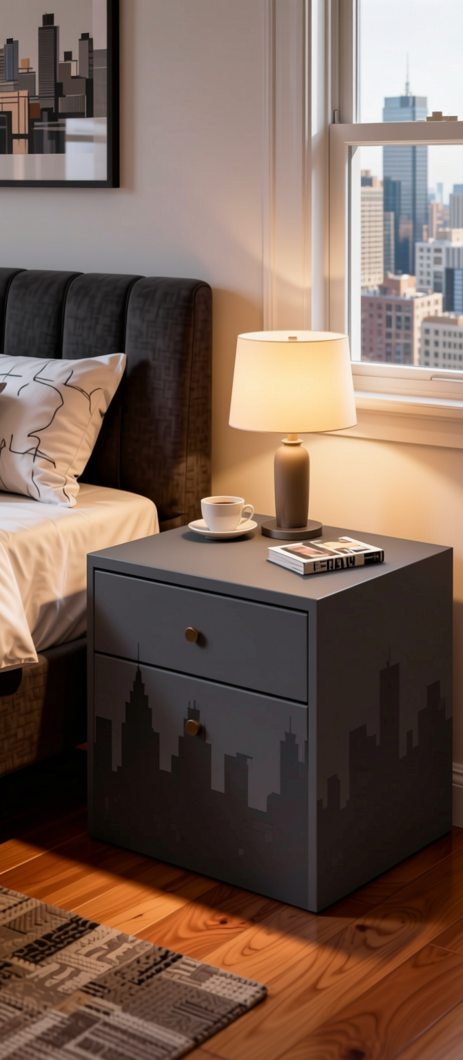 City Shadow Plain Laminate 8x4 ft Matte 1 mm - 1014 SM — application view in a urban bedroom