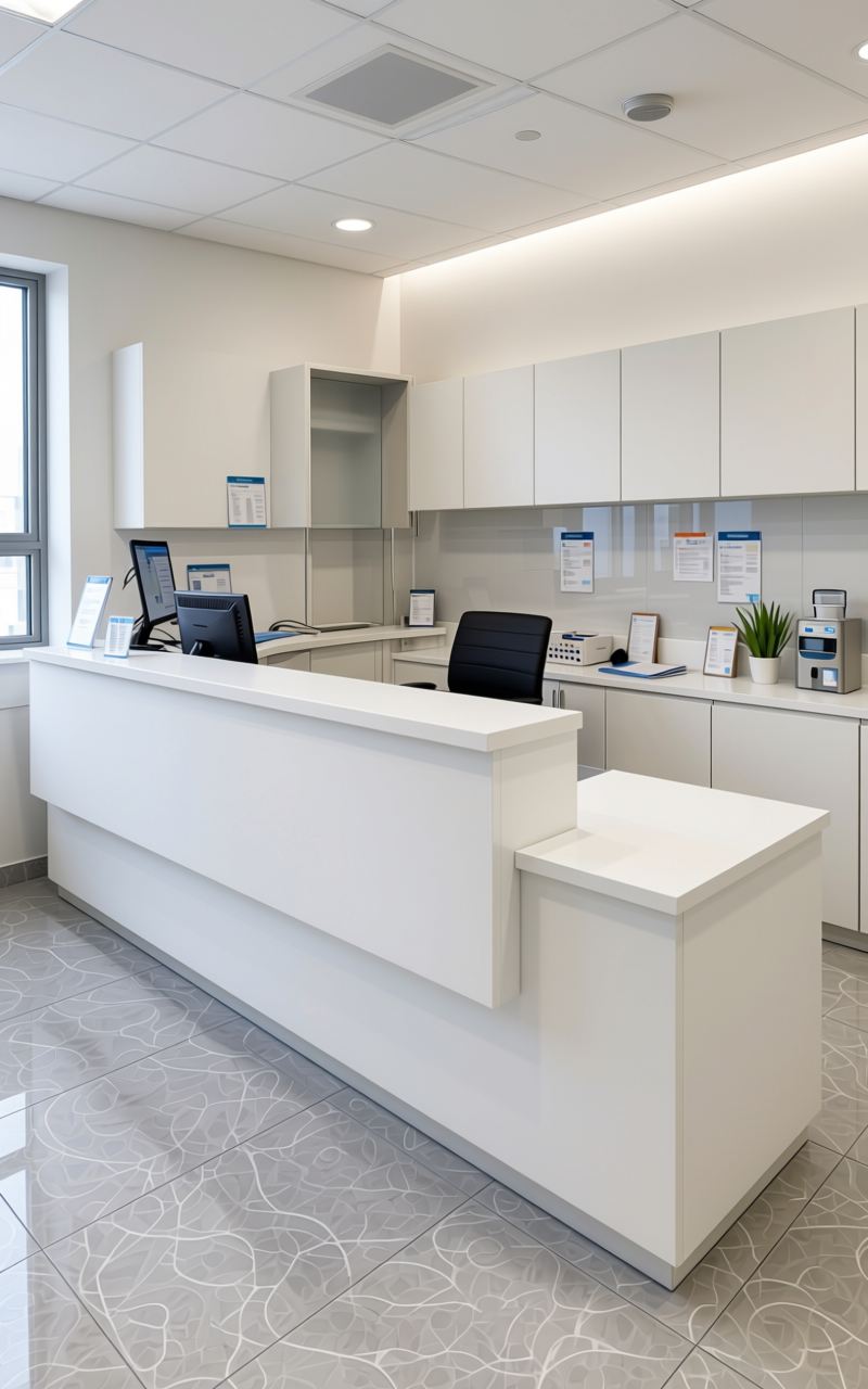 Stylam Clinical White Texture Laminate 4.25x10 ft - STY-SOL-1082 — application view in a sterile clinic