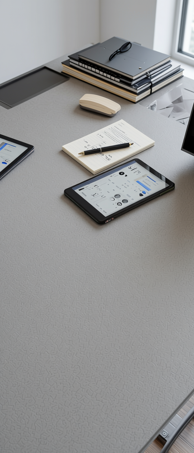 Cloud Grey Plain Laminate 8x4 ft Suede 0.8 mm - 567 SD — application view in a minimalist study