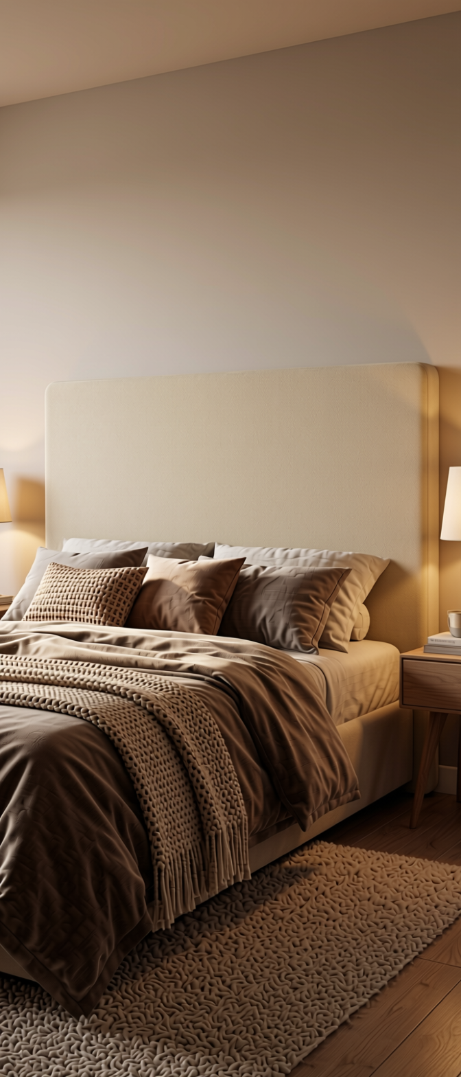 Cream Dusk Plain Laminate 8x4 ft Suede 0.8 mm - 1705 SD — application view in a cozy bedroom
